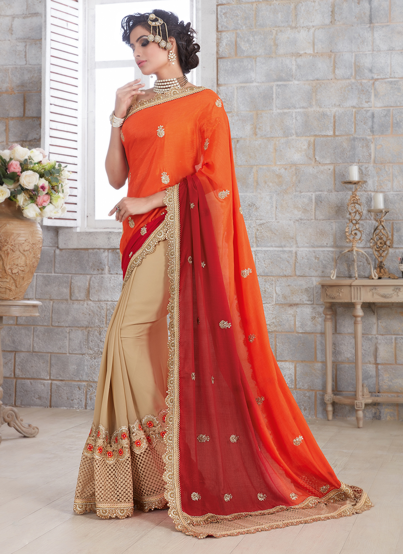 Ready to Wear Dual Tone Banarasi Silk Saree – Glamwiz India