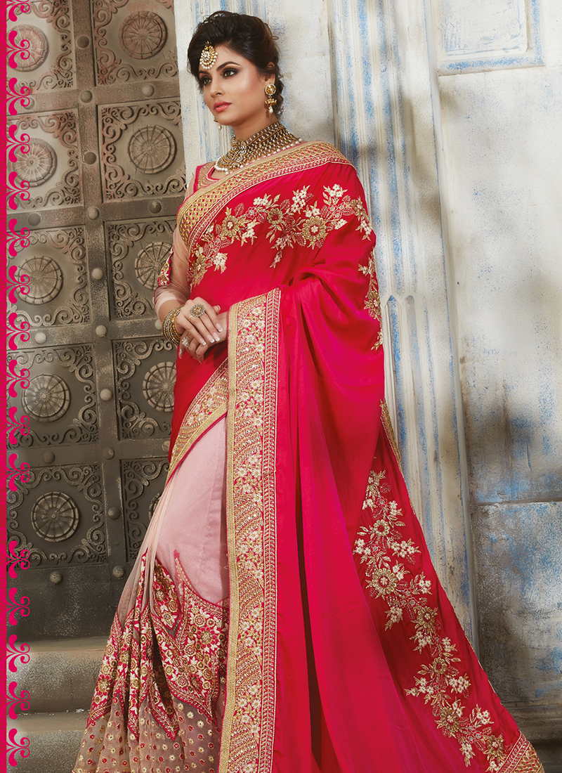 Embroidered Art Sik & Net Saree in Hot Pink & Light Pink - Sarees ...