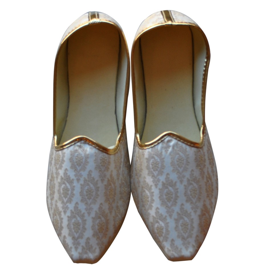White Carpet Brocade With Gold Piping Mojdi/Shoes - Accessories - Mens Wear