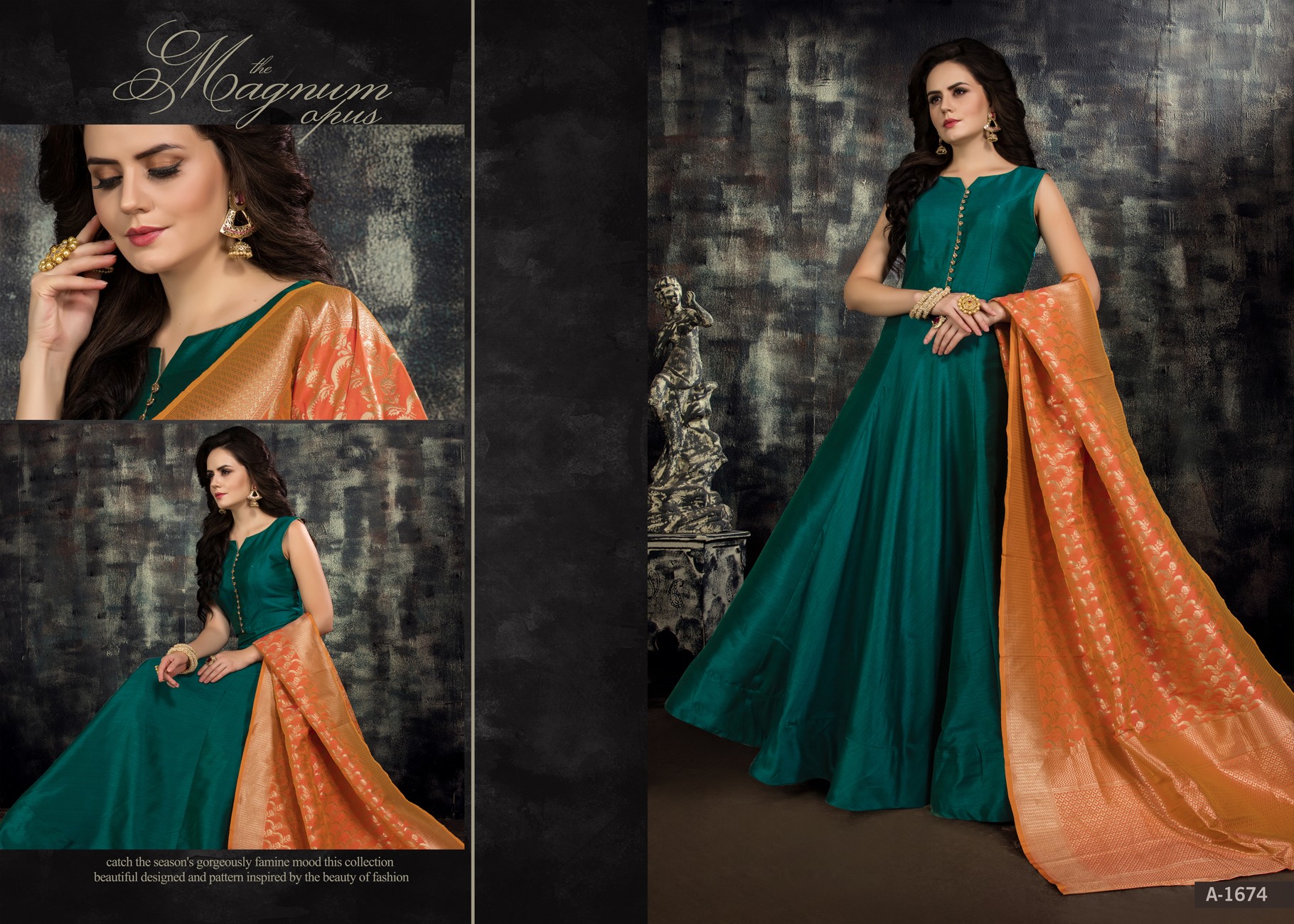 Buy Green & Orange Dress Material for Women by SALWAR STUDIO Online |  Ajio.com