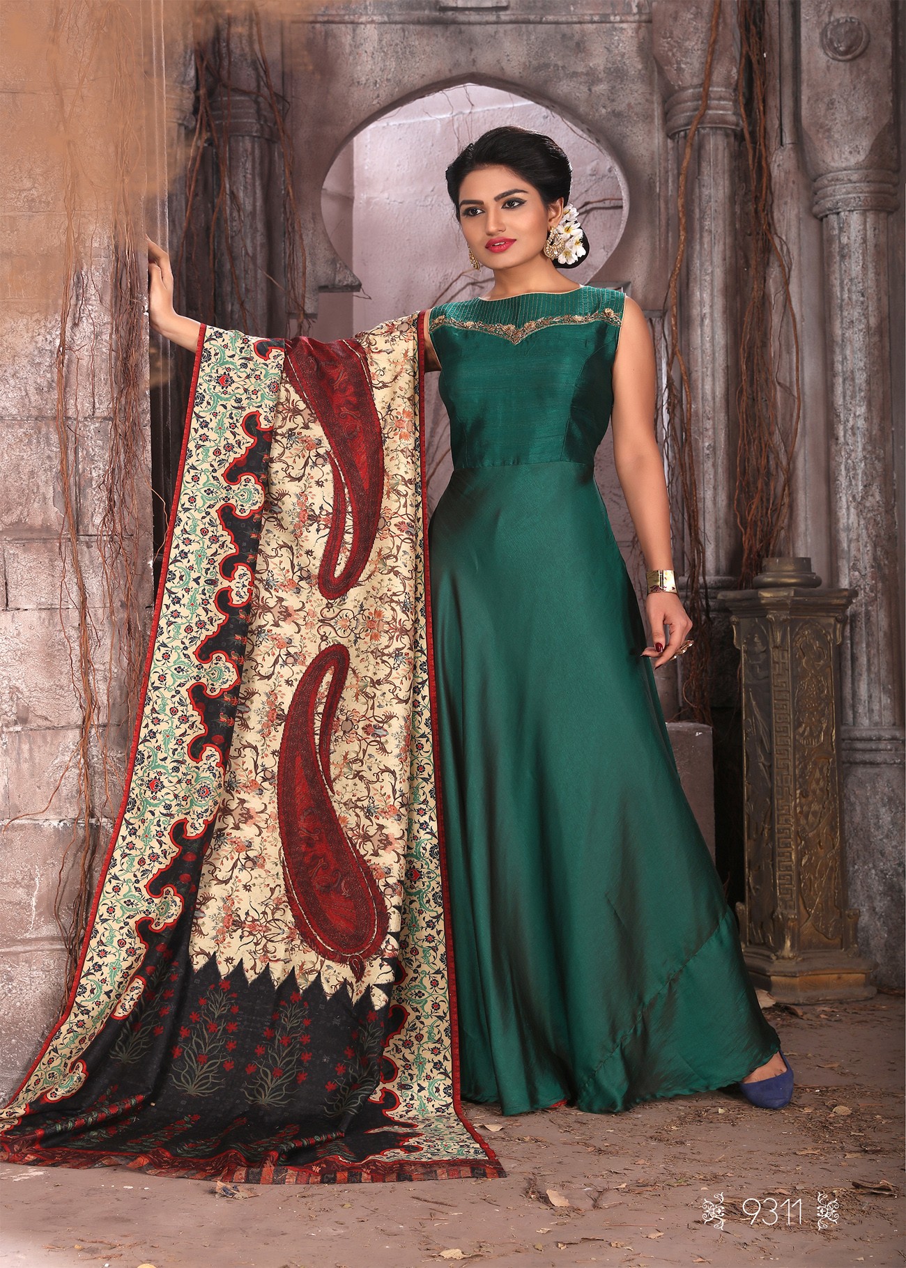 Dark Green Shaded Color Gown Gowns Womens Wear