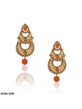 Antique Gold with Pearls & Diamonds Party Wear Earrings- Orange