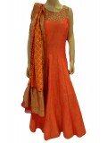 Orange Printed Silk Gown