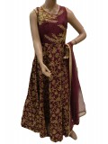 Maroon Cotton Silk Embroidered Gown