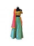 Yellow, Blue & Pink With Gold Embroidery Lehenga 