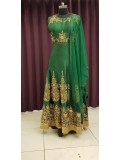 Green Wedding Wear Art Silk Gown With Embroidery