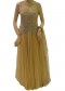 Beige Pleated Embroidered Net Gown