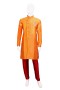 Orange & Maroon Raw Silk With Embroydary & Antique Buttons Kurta Pyjama